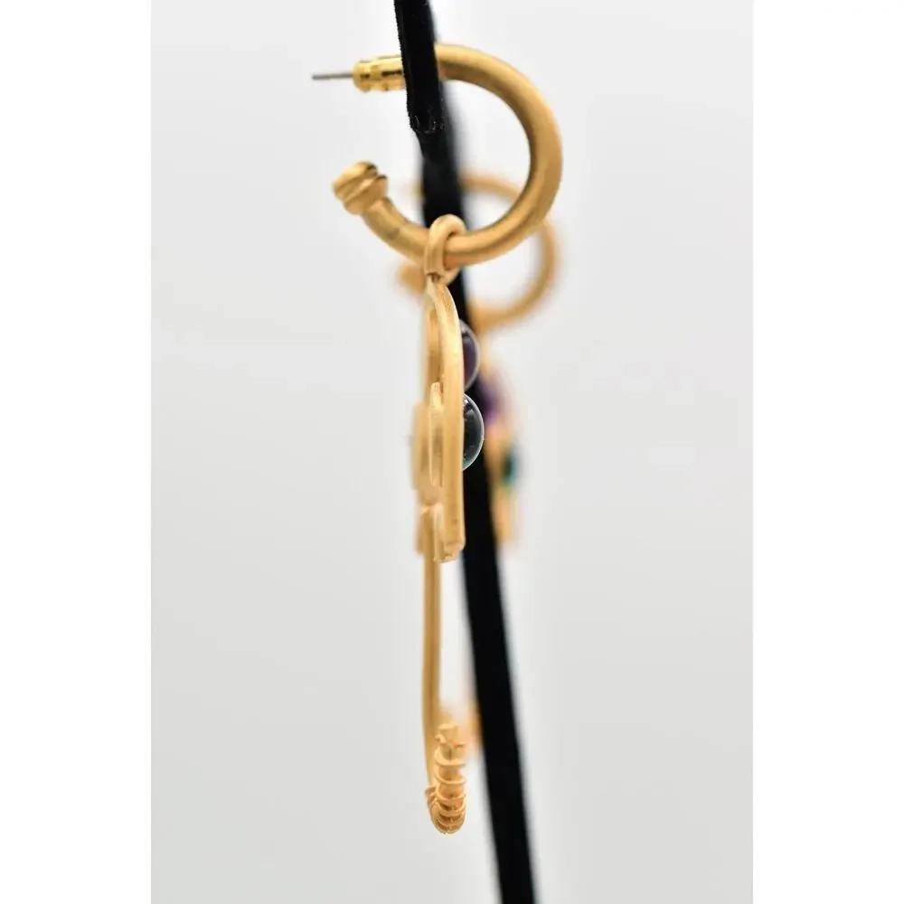 Vintage Cabochon Umbrella Dangle Earrings Brushed Gold Matte NOS 1980s BinBK